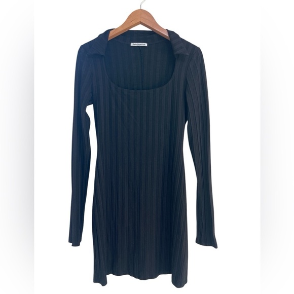 Reformation Vittoria Black Rib Long Sleeve Knit Dress Size Large - Picture 2 of 7